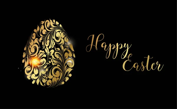 Das Osterei. goldenes Ei auf schwarzem Hintergrund. Frohe Osterfeiertage. Vorlage für Ihr Ei-Design. — Stockvektor