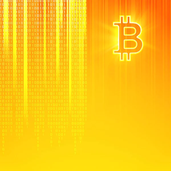 Virtuális valuta háttér. Bitcoin kriptográfia pénznemszimbólumot. Bányászati cryptocurrency. A narancsszínű háttér a mátrix-stílusú absztrakt bináris kód. — Stock Vector