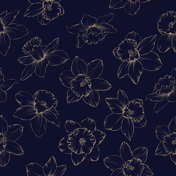 春花布シームレス パターン青の背景 ベクトル図 — ストックベクタ