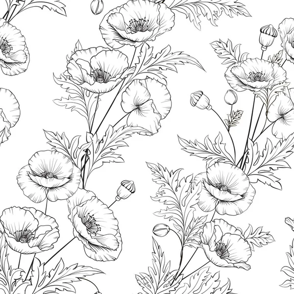 Modello di fiori di papavero su sfondo bianco. — Vettoriale Stock