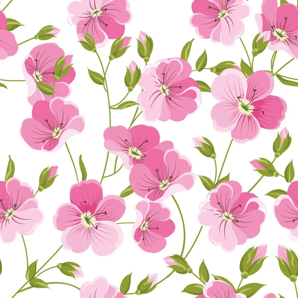Linum seamless pattern for fabric swatches. Pattern with red flowers and small leaves. — Stock Vector