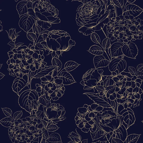 Nahtloses Muster von Blumen im schwarz-weißen Stil für das Stoffdesign. schöne nahtlose Muster von Frühlingsblumen. Vektor florale Illustration im Vintage-Stil. — Stockvektor