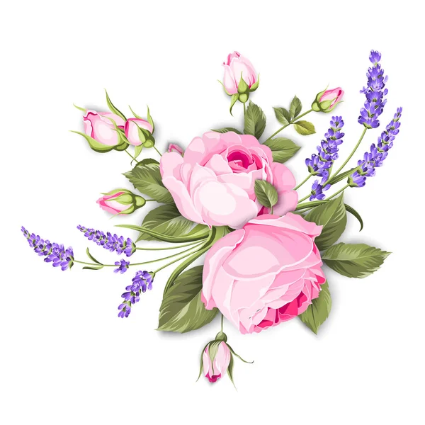 Lente Bloemen Boeket Van Kleur Bud Garland Label Met Roze — Stockvector