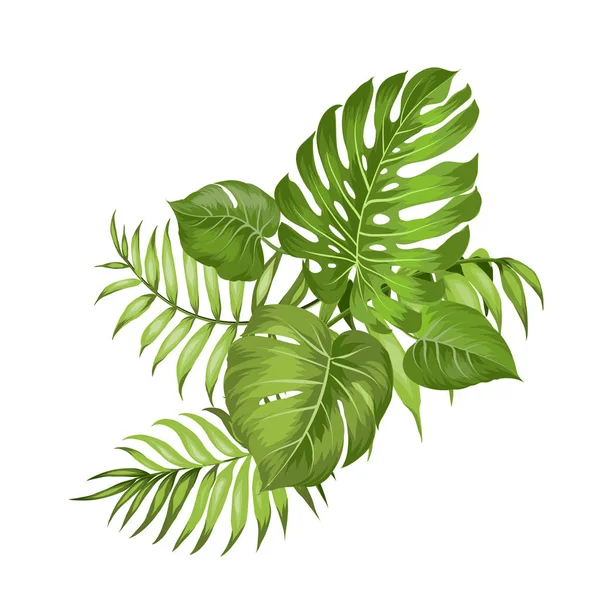 Tropische palmtakken over witte achtergrond. Mode zomer print voor Wrapping, stof, uitnodigingskaart en uw sjabloonontwerp. — Stockvector