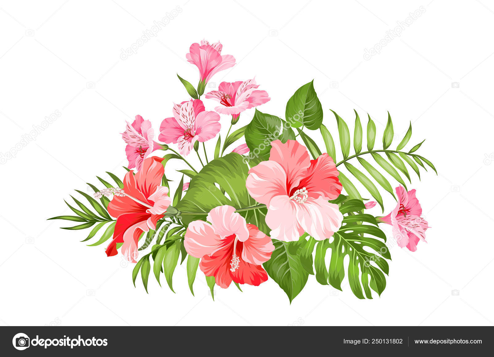 Exotic Flowers Bouquet Of Color Bud Garland Label With Hibiscus Flowers Bouquet Of Aromatic Tropical Flowers Invitation Card Template With Color Flowers Of Alstroemeria Stock Vector C Kotkoa 250131802