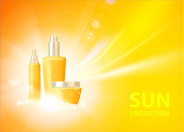 Yaz tatiliniz için Sunscreen etiket tasarımı. Cilt Bakımı kavramı. UV koruma ve beyazlatma kremi.