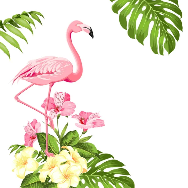 Design de fundo Flamingo. Ilustração de flores tropicais. Moda verão impressão para embrulho, tecido, cartão de convite e seu modelo de design . —  Vetores de Stock