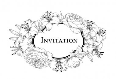 Zambak çiçekli düğün kartı. Vintage etiket kartı. Tatiliniz için davet kartı şablonu. Çiçek açan zambak ile Kart.