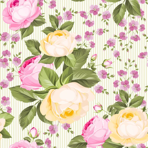Luxurious rose wallapaper in vintage style. Seamless pattern of blooming roses for floral wallpaper. Pink romantic theme. — Stock Vector