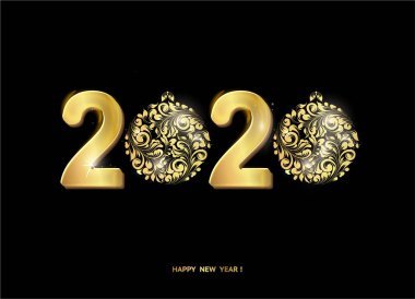 Mutlu Noeller tebrik kartı. Siyah arka plan üzerinde Noel metni. Mutlu yıllar tebrik kartı 2020 metin.