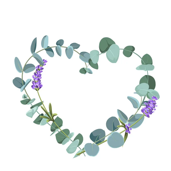 Plantilla de diseño de elementos de eucalipto y lavanda. Diseño simple con flores de marco. Marco de vector herbal — Archivo Imágenes Vectoriales
