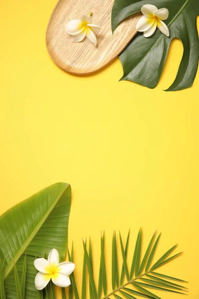 Kesätausta palmunlehdillä keltaisella. — kuvapankkivalokuva