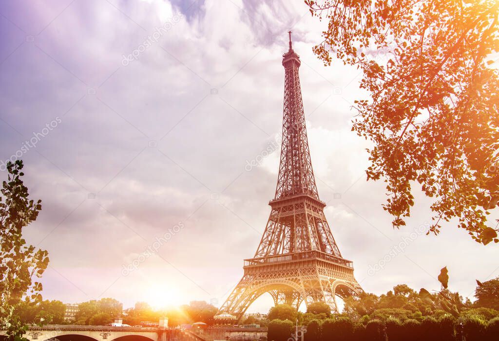 Eiffel Tower from Seine river, Paris, France.