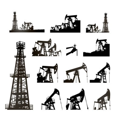 Darck silhoutte of oil rig and pumps during. clipart