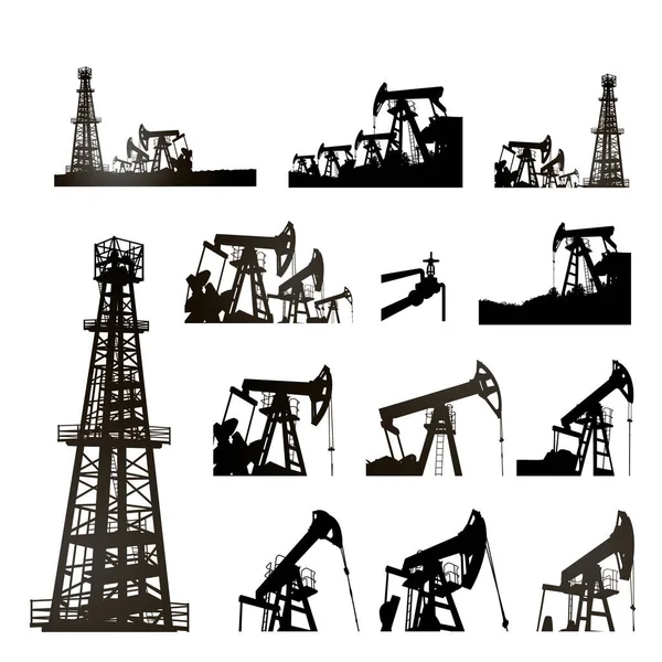 Silhoutte Darck de plataforma de aceite y bombas durante. — Archivo Imágenes Vectoriales