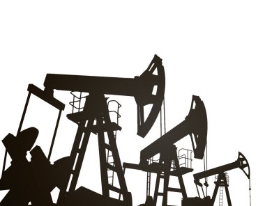 Petrol kulesi ve pompaların siyah silueti.