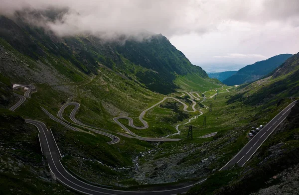 Vista Del Camino Transfagarasano Desde Acantilado Momento Dramático Antes Tormenta — Foto de Stock