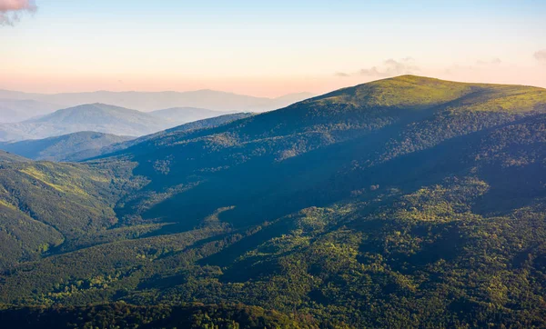 Schöne Berglandschaft Einem Sommermorgen Bewaldeter Hügel Morgenlicht Schöne Natur Hintergrund — Stockfoto