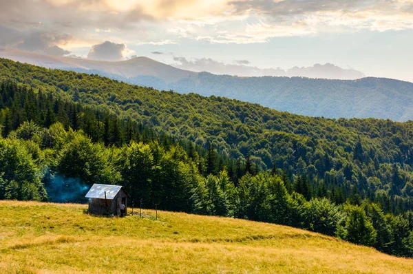 Pasture Shed Hillside Lovely Summer Landscape Carpatian Mountain — Stock Photo, Image