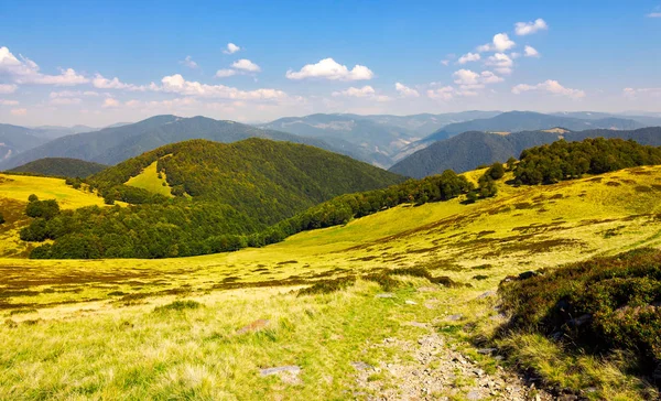 Krásná Krajina Krásná Horského Hřebene Travnaté Svahy Zalesněné Kopce Pod — Stock fotografie