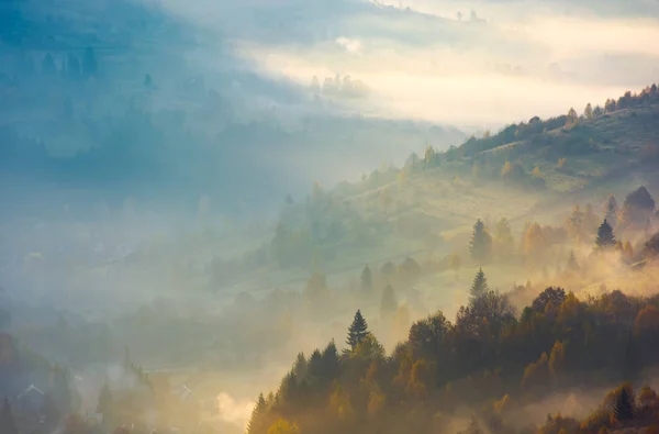 Beboste Heuvels Stijgende Herfst Mist Verbazingwekkende Landschap Karpaten Achtergrond Van — Stockfoto