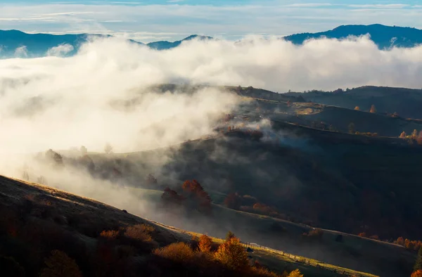 Cloud Inversion Autumn Mountains Beautiful Nature Scenery Fog Rolling Rural — Stock Photo, Image