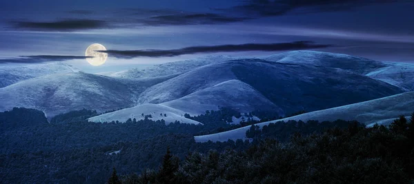 Mooie Bergachtige Achtergrond Volle Maanlicht Nachts Mooie Zomer Scène Met — Stockfoto