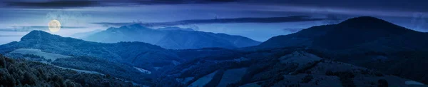 Panorama Hermosa Cresta Montaña Por Noche Luz Luna Llena Paisaje —  Fotos de Stock