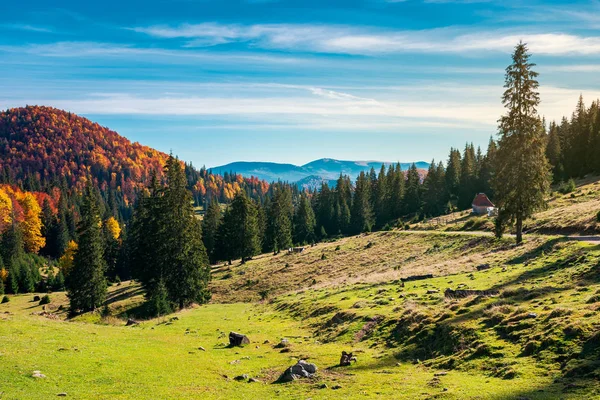 Wonderful Landscape Mountains Distant Mountain Fall Colors Sunny Autumn Morning — Stock Photo, Image