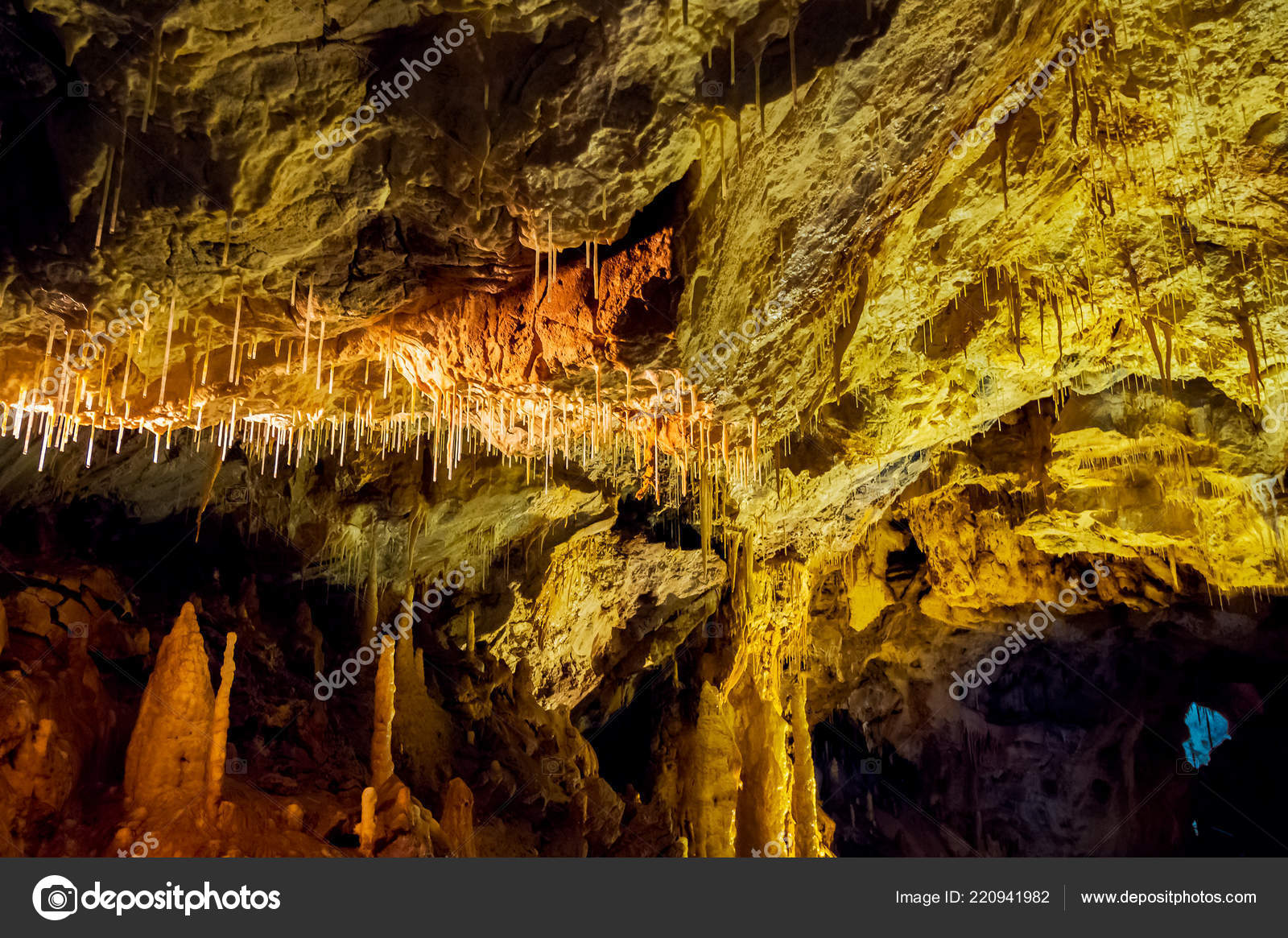 Ceiling Cave Colorful Textured Walls Stalactites Stalagmite Lit