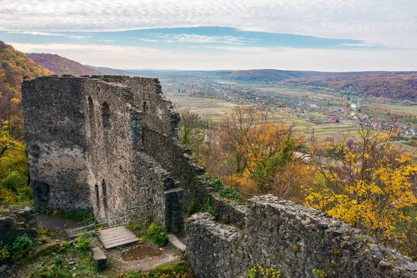 View Wall Nevytsky Castle Valley Kam Yanytsya Village Wonderful Autumn — Stock Photo, Image