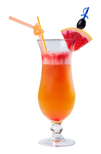 Tequila Sunrise Cocktail Een Hoog Glas Ingericht Met Schijfje Sinaasappel — Stockfoto