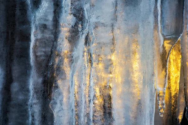 Bella Texture Ghiaccio Illuminato Dietro Ghiaccio Sole Freddo Caldo Inverno — Foto Stock