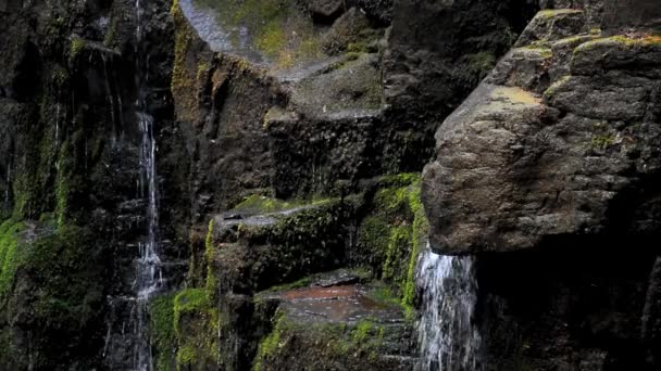 Beautiful Waterfall Details Wonderful Springtime Nature Scenery Close Shot — Stock Video