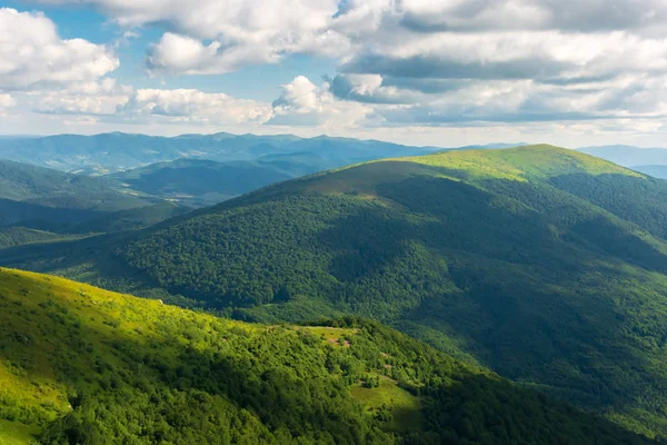 karpat dağların güzel manzara. çimenli dağ çayırları, derin vadiler. yaz aylarında gün batımında harika güneşli hava. mavi gökyüzünde kabarık bulutlar