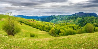 bulutlu bir günde Dağı kırsalında Panoraması. bahar güzel manzara