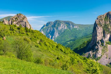 Romanya dağların güzel manzara. büyük uçurumlar kanyon. Harika doğa manzara. bahar güneşli havalarda