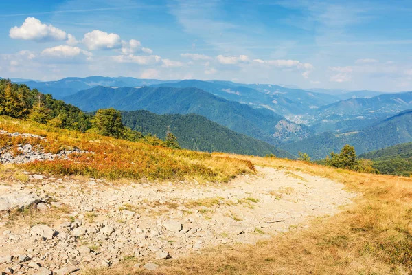 Štěrková cesta přes horské louky — Stock fotografie