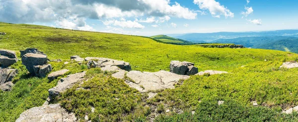 Panorama de um prado montês com pedras — Fotografia de Stock