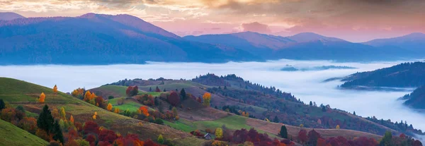 黎明时分在山上的奇妙秋乡 — 图库照片