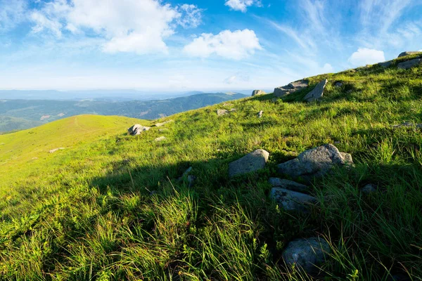 Rad Stora Stenar Gräsbevuxen Kulle Karpaternas Vackra Sommarlandskap Moln Den — Stockfoto