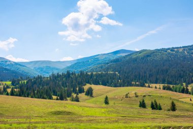 Dağlık kırsal alan. Borzhava sırtının eteğindeki tepelerde ağaçların ve tarlaların olduğu güzel bir manzara. Doğal ve sürdürülebilirlik geliştirme kavramı