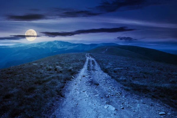 Горная Дорога Через Травянистый Луг Ночью Замечательное Летнее Приключение Свете — стоковое фото