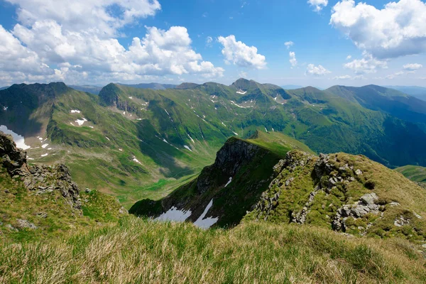 Yaz Mevsiminde Romanya Nın Dağ Manzarası Çayırlarda Vadide Çimenler Dik — Stok fotoğraf