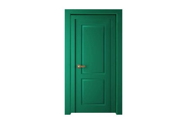 Modern turquoise color room door isolated on white background. clipart