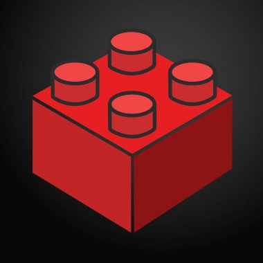 Kırmızı oyuncak tuğla blok veya parça düz vektör renkli simge oyuncak uygulamalar ve Web siteleri için.