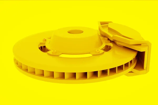 Желтый тормозной диск с поддержкой, 3D иллюстрация — стоковое фото