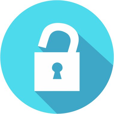 Düz mavi basit simge ile uzun gölge kilidini. Düz tasarım stili