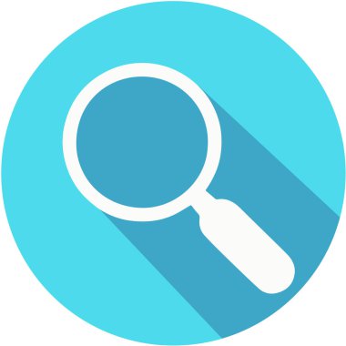 Büyüteç camı mavi vektör simge uzun gölge ile. Düz tasarım stili