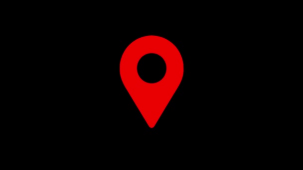 Red Location Icon Animation Map Marker Icon Loop Black Background — Stock Video